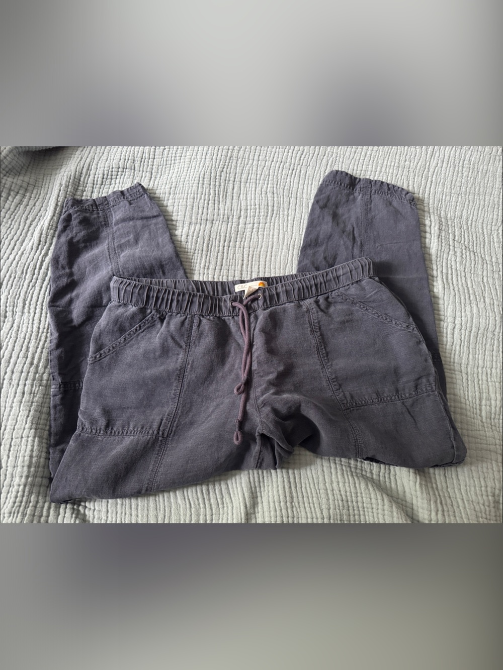 Elastic Waist Cotton/linen Bottoms in Charcoal Gray/navy